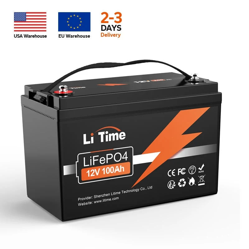 LITIME 12V 100Ah LiFePO4 Deep Cycle Battery Smart BMS UL FCC CE RoHS UN38.3 5-Year Warranty US Local Stock