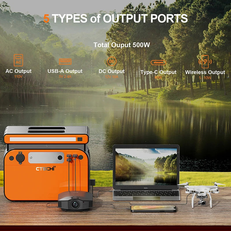 CTECHi 500W Portable Power Station Phone Wireless Charger Solar Power Generator Lithium Home Camping Energy Backup Power Supply