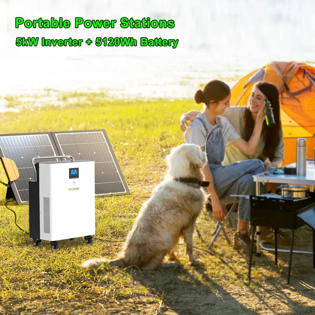 Portable Power Station Solar Generator 5000W Rechargeable Lithium Ion LiFePO4 Home UPS Generator 220V Deep Cycle 5KWH Station