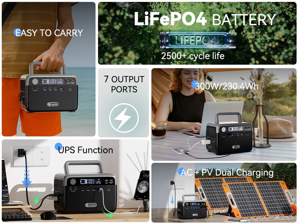 Flashfish LiFePO4 Power Supply Energy Storage Outdoor Power Bank Station Back up Portable Solar Panel Generator