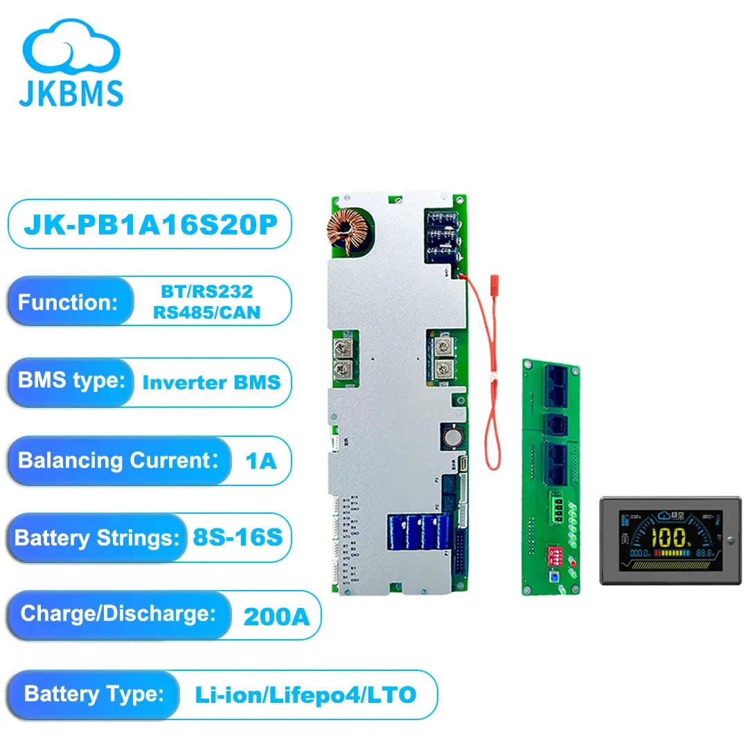 PB1A16S10P Smart Bms Lifepo4/Li-ion/LTO Inverter Connection JK BMS 8S 16S 24V 48V 100A 150A 200A Family Energy Storage Bms