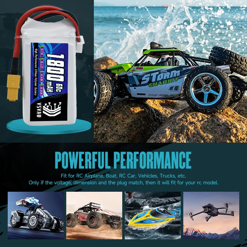 VSVAW 11.1V 1800mah 3S Drone Lipo Battery XT60 T Deans XT30 JST RC Parts 60C for FT012 Racing Boat Car Airplane Copter FPV Drone PRIME RJ SOLAR PH