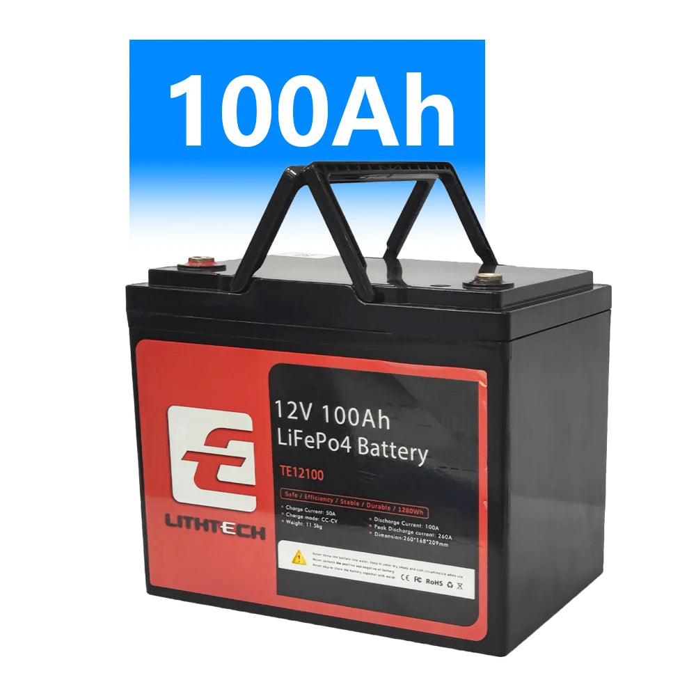 US EU Stock High Power IP67 Lithium Battery Pack Inverter BMS Lightweight RV Boat Home Storage Solar Lifepo4 Battery 12V 100Ah