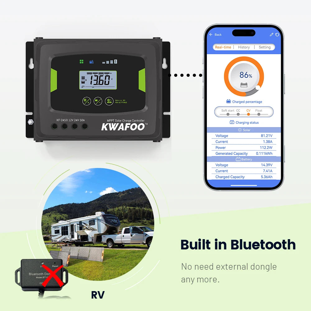 Free Shipping Smart 50A MPPT Waterproof Solar Panel Charge Regulator Hybrid Inverter with Remote APP Control Circuit Controller