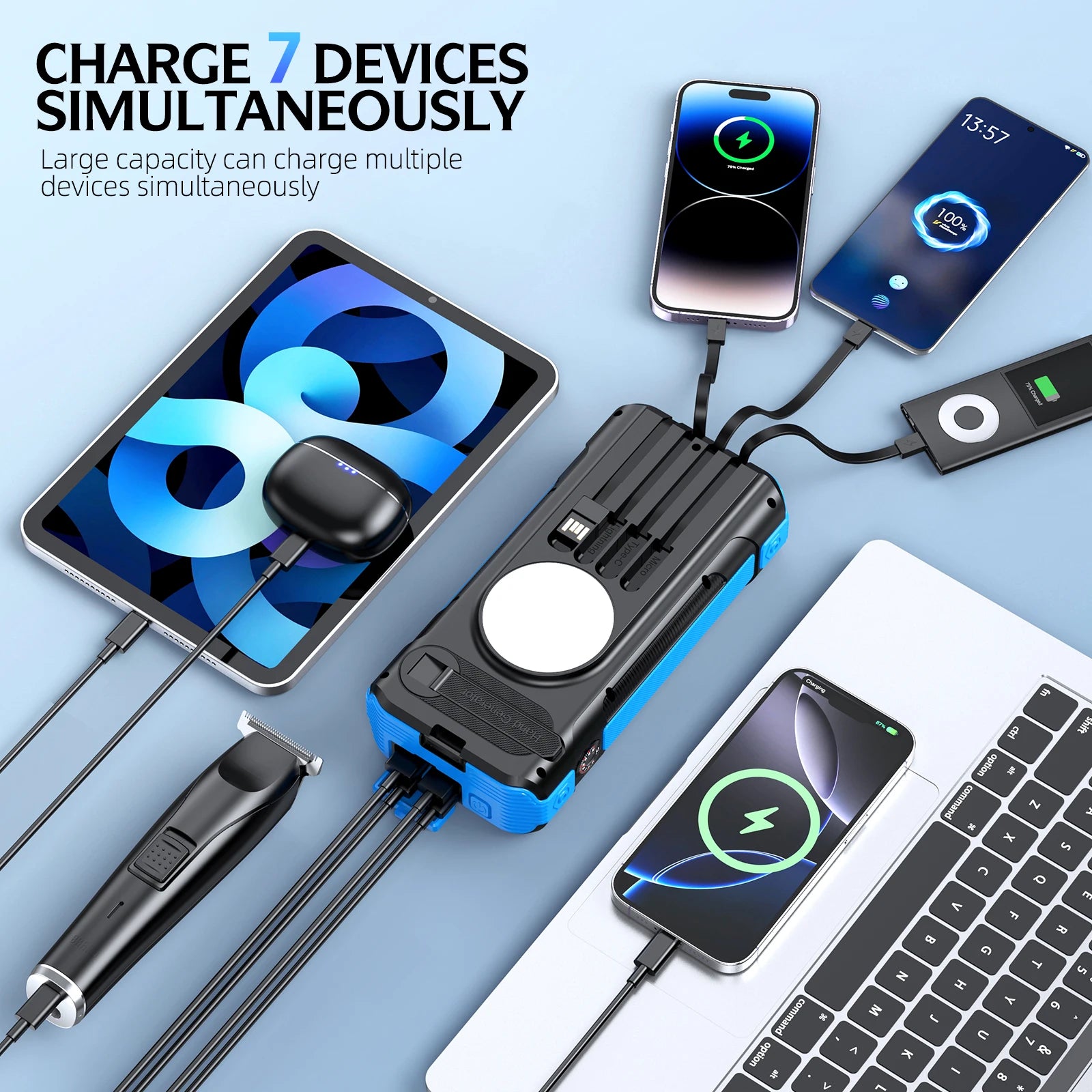 2026 Power Bank with Solar Charger 30000mah Fast Charging PD22.5W Built in Cables Compass Temperature Display PRIME RJ SOLAR PH
