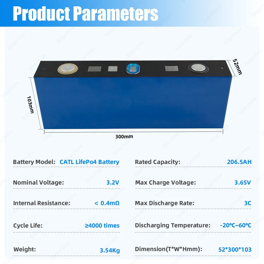 Starmax CE-Certified Catl 3.2V 206.5ah Lifepo4 Prismatic Battery Cell for European Standard Home Energy Storage