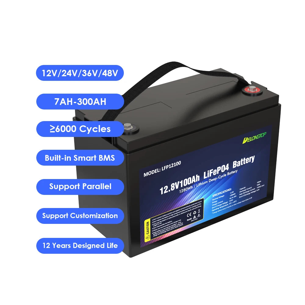 EU Stock Deep Cycle Lithium Ion  LiFePO4 Battery Pack 12V 100Ah 200Ah 300Ah for solar system RV electric boat trolling motor