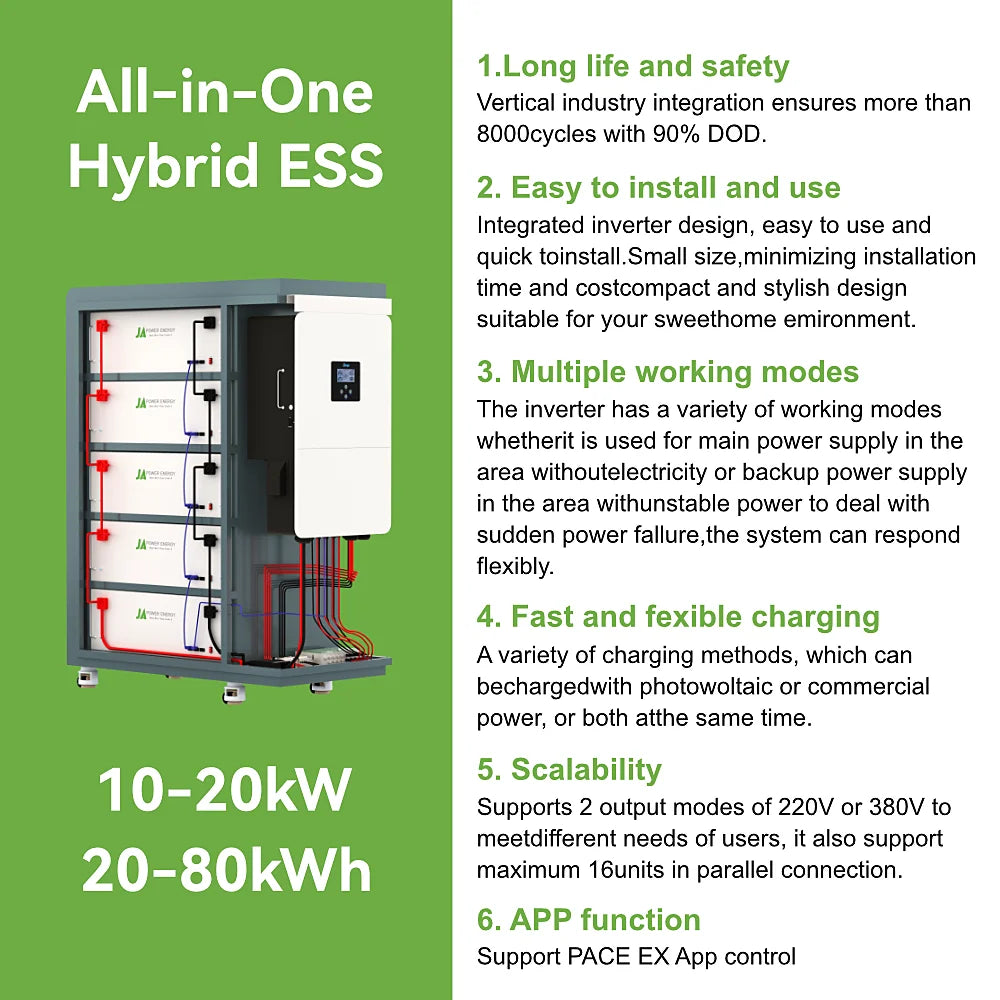 JApower High Voltage All in One Battery and Deye Inverter 30kwh 50kwh 60kwh Solar Battery Power Storage System Home Storage Battery