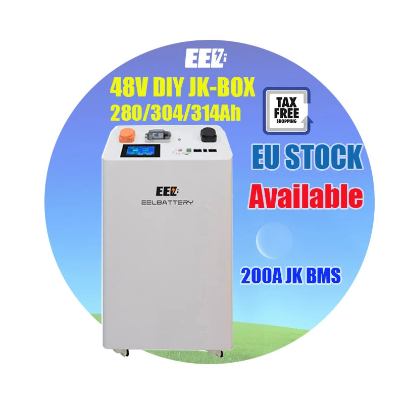 EU Stock EEL V1 48v Lifepo4 Battery Pack Battery Box DIY Kits with JK 200A BMS and Wheels Breaker for 280ah-330ah Lifepo4 Cell PRIME RJ SOLAR PH