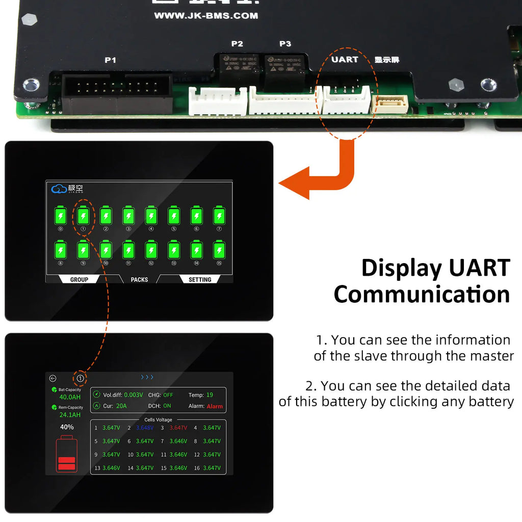2025 New JK Bms V19 JK PB2A16S15P PB2A16S20P PB2A16S30P Smart JK BMS 16s 48v 200a With 2A Balance 4.3inch Display