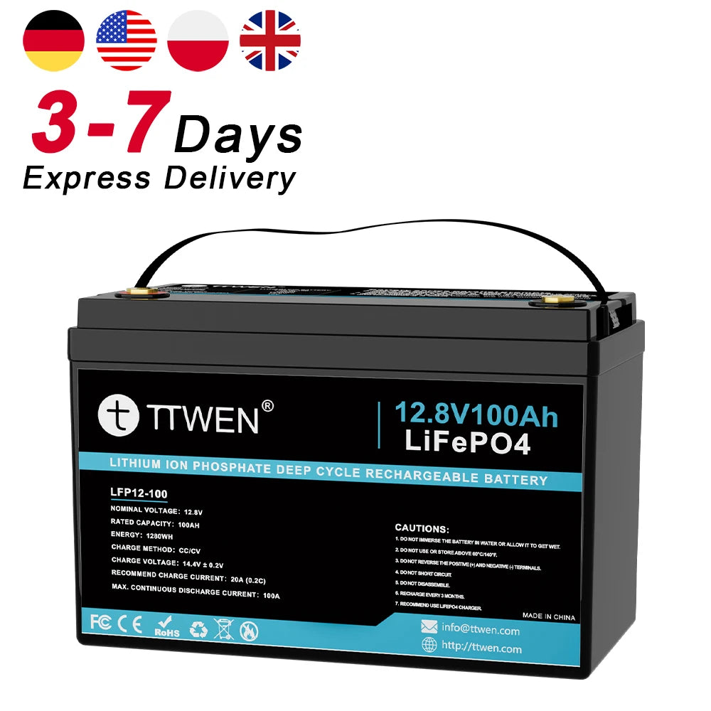 EU STOCK FREE TAX LiFePO4 Bluetooth 12V 100Ah 200Ah Battery Pack 12V Lithium Portable Power Station for Outdoor Boat