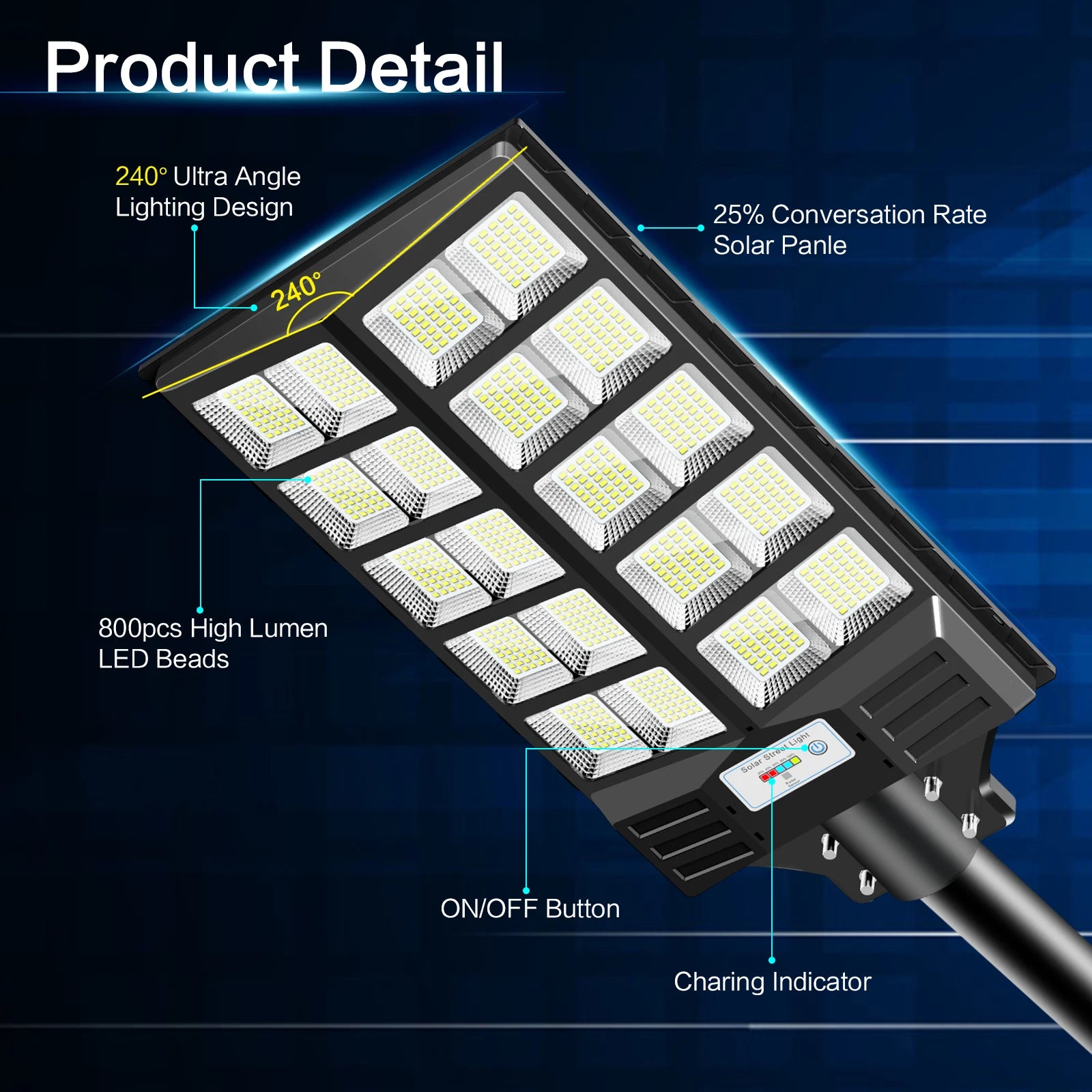 HYKENTE BC020 Solar Street Light High Efficiency LED Motion Sensor Long Runtime Remote Control Roads Yards RoHS CE 3-Year Warranty US Inventory