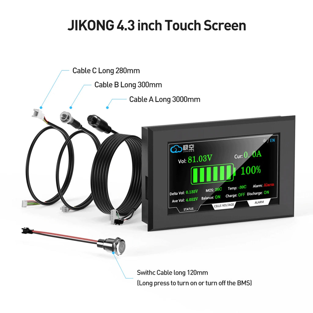 JIKONG Jk BMS Accessories 3.2 Inch  4.3 Inch Touch Screen Bms Adapter RS485 BT Cable  Metal Core PCB Jk Bms Lcd Display