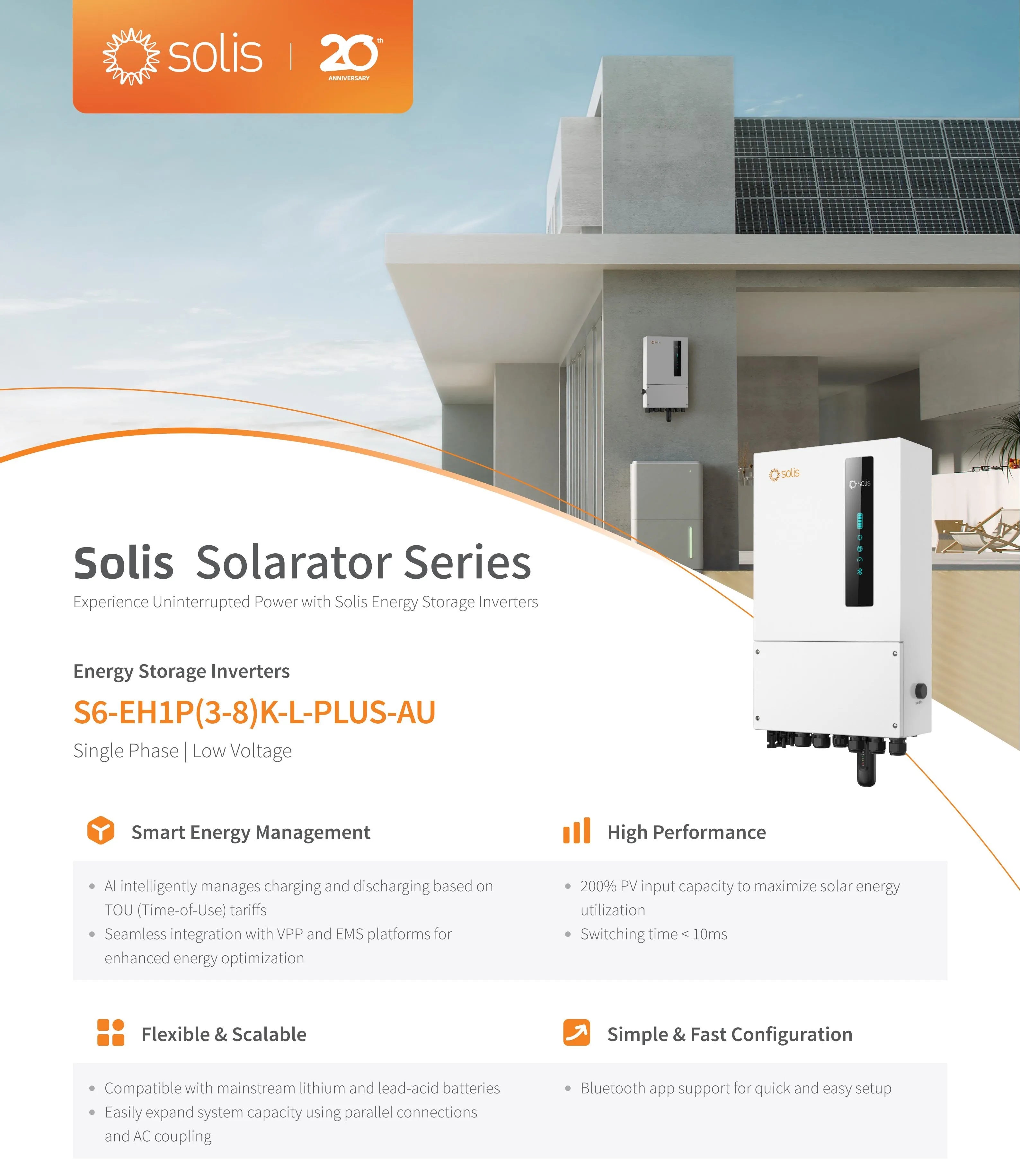 Low Voltage Hybrid Inverter Ginfong S6-EH1P 6K-L-PLUS Single Phase with Solar Battery Grid IP66 Cloud Monitoring