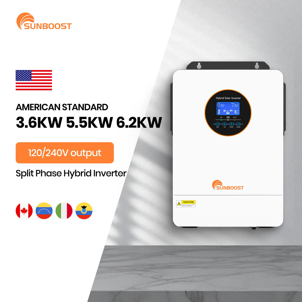 Sunboost US Stock 6.2Kw Split-Phase Hybrid 6kw Solar Storage Inverter 120V/240V AC 60Hz Split Phase Wifi Residential Inverter
