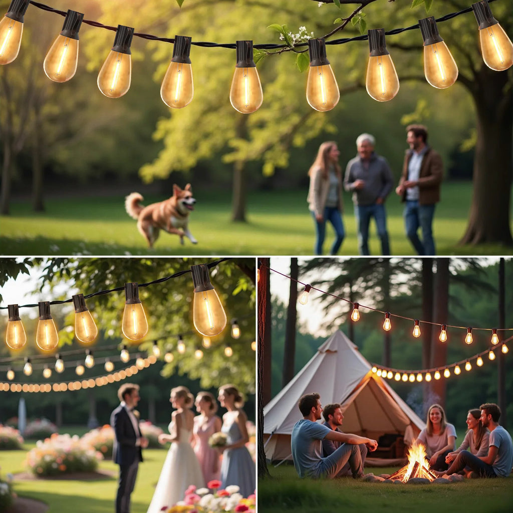S14 100ft Solar String Lights Waterproof Outdoor Garden Patio Backyard 50 Bulbs 2700K Warm White Energy-Saving PRIME RJ SOLAR PH