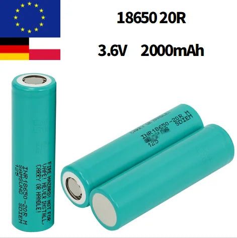 INR18650 20R 2000mAh 15A 13.6V Rechargeable Cylindrical Li-Ion Battery 15A Discharge EU Stock