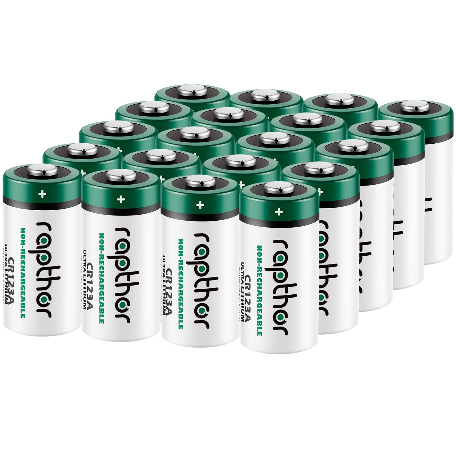Rapthor 1650mAh CR123A 3V Lithium Batteries 20 Pack CR123 CR17345 Photo Battery for Flashlights Smoke Detector Alarm System Etc PRIME RJ SOLAR PH