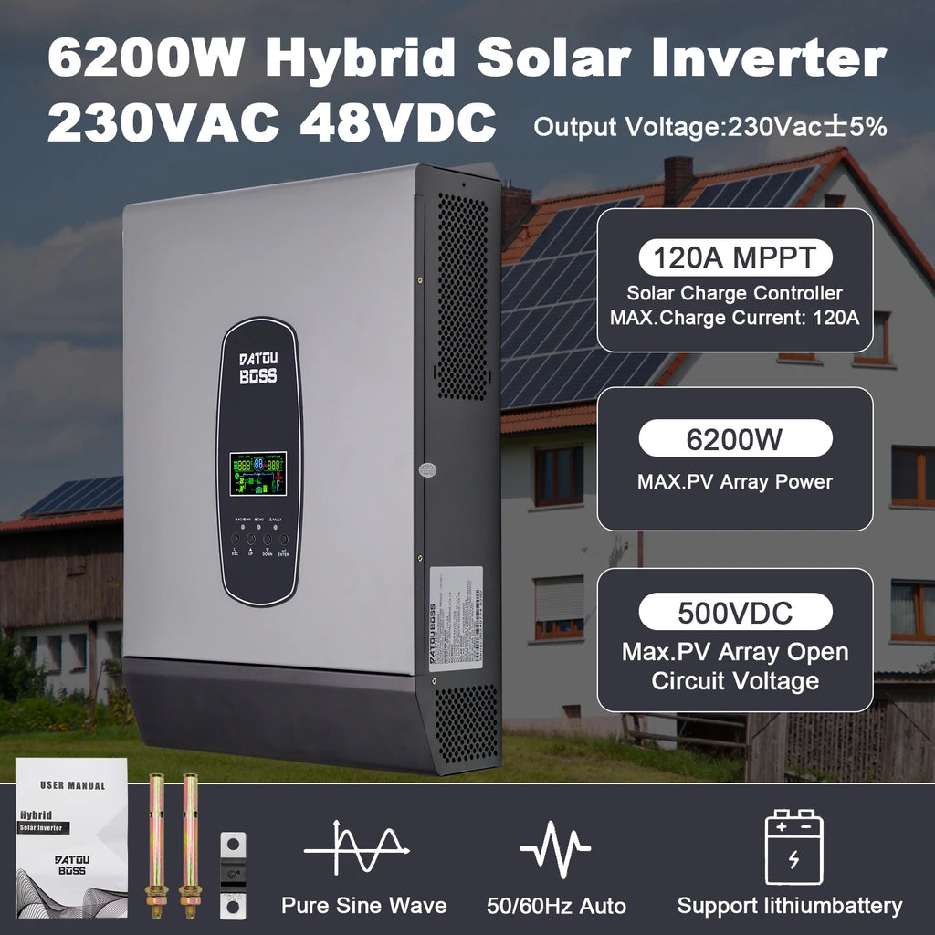 EU USA Stock 48v 6.2kw Single Phase Solar Hybrid Inverter Off Grid 48V 6.5kw Hybrid Solar Inverter withWIFi MPPT 120vac 50/60hz