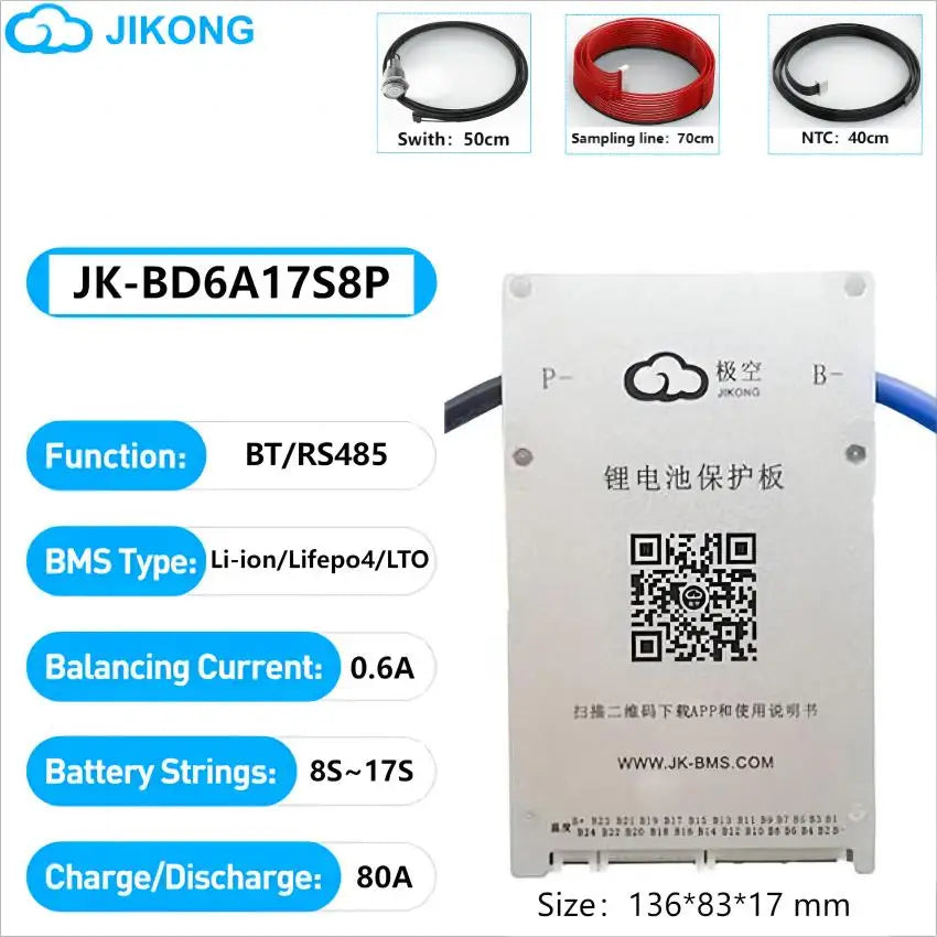 JK-BD6A17S6P JIKONG Active Balanced 17S 20S 24S Smart 200A Lifepo4 Li-Ion Lto Battery BMS PCB CE/FCC/RoHS Certified Power/
