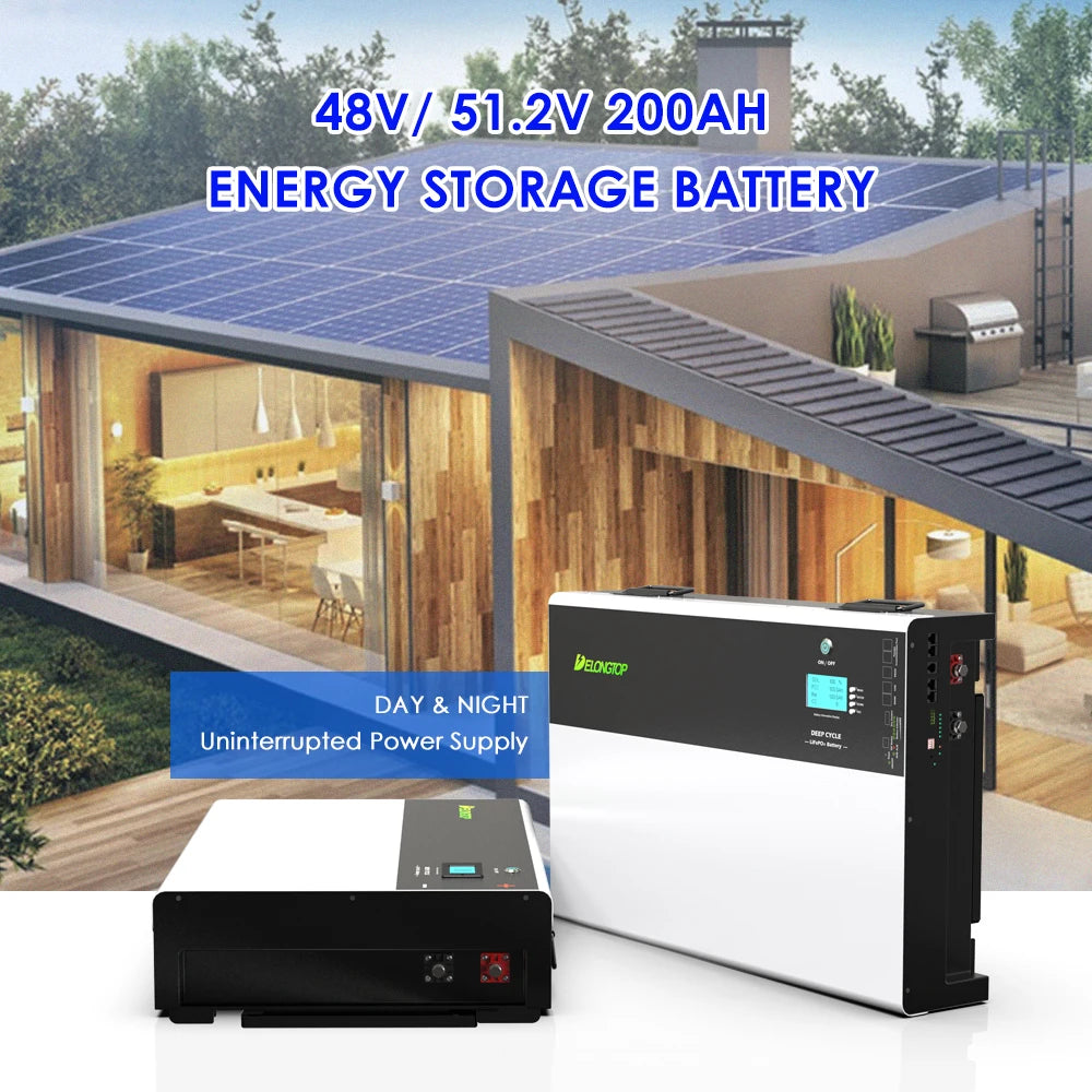 DELONGTOP 10KWH Wall Mounted Energy Storage Lithium Ion LiFePO4 Battery Pack 48V 200AH 51.2V Solar Battery Power Wall PRIME RJ SOLAR PH