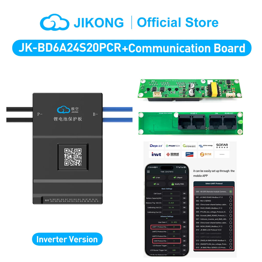 JKBMS JK-B6A24S20PCR 200A JIKONG Active Balance Power PCBA BMS Lifepo4 Battery RS485 CAN BT 8S 24V 16 48V Inverter Energy