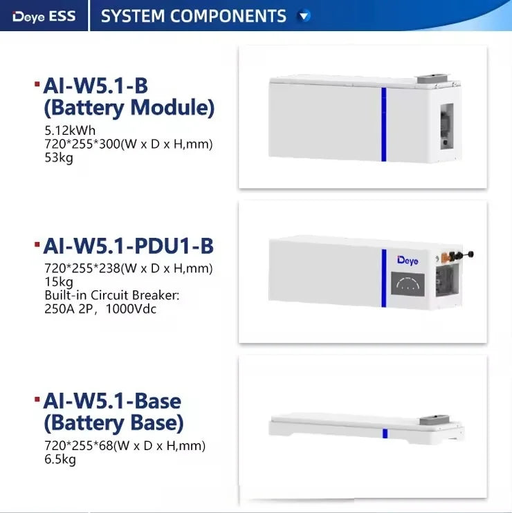 Deye AI-W5.1-B 5kWh 30kWh LiFePO4 Battery IP65 Waterproof Home Energy Storage System Solar Battery Pack 51.2V High Voltage ESS PRIME RJ SOLAR PH