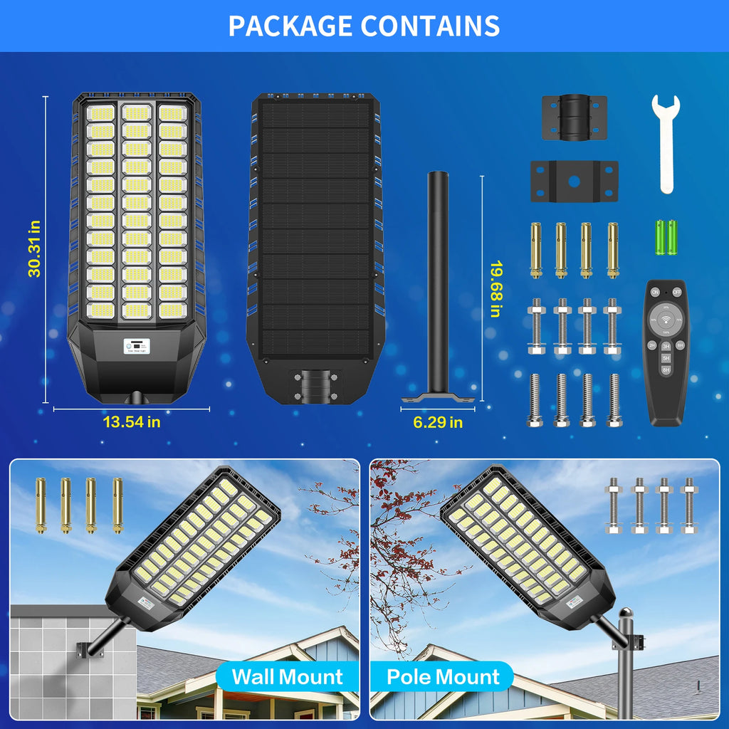 Solar LED Street Light High Bright US Warehouse Fast Delivery for Distribution With Motion Sensor Remote Control 3 Year Warranty