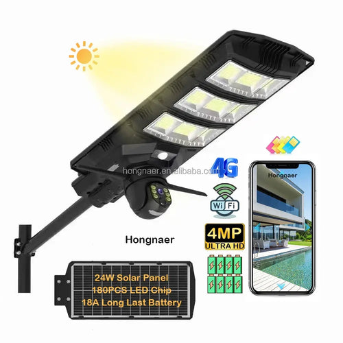 4MP 24W Solar Panel Powered Wireless CCTV Surveillance Cameras 300W WiFi Outdoor Security 4G Sim Card Solar Street Light Camera PRIME RJ SOLAR PH