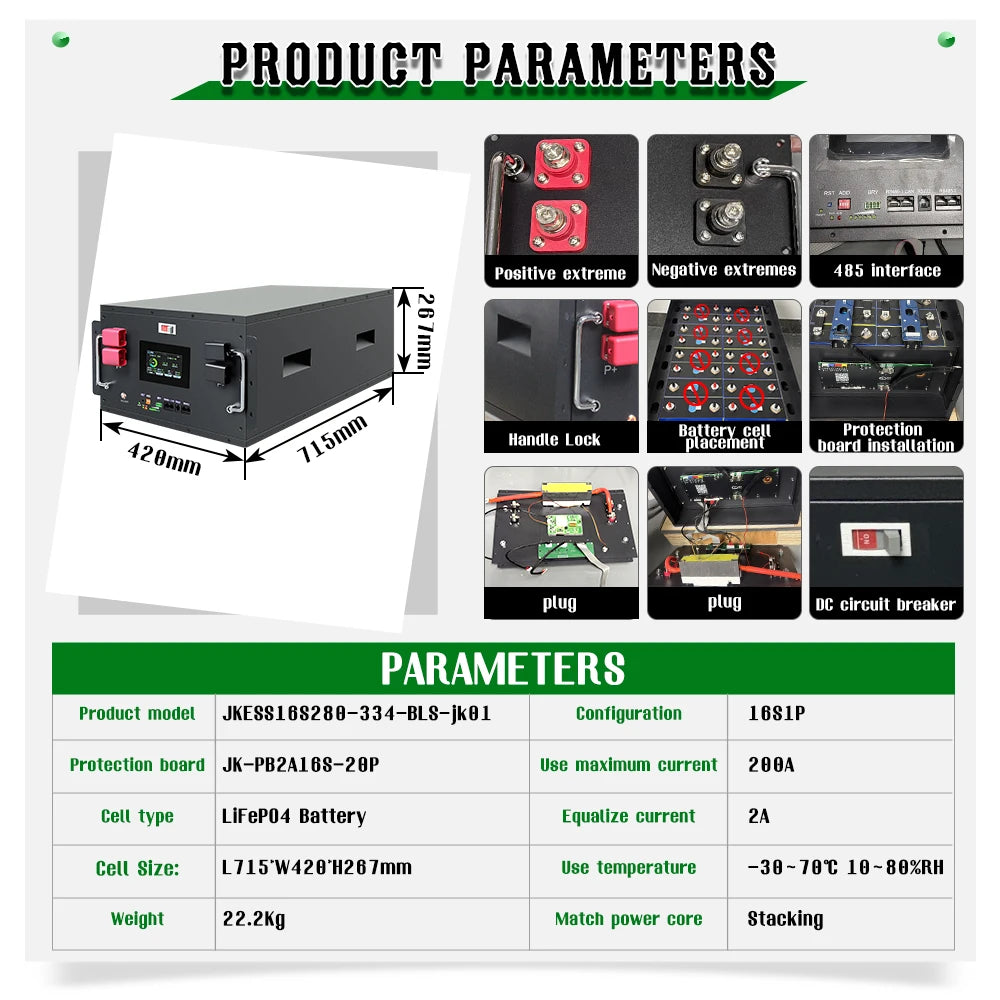 EU Stock DIY Box JK V19 300A BMS 48V 51.2V 314ah 16s Lifepo4 Battery Home Power Energy Storage Accessories for Lifepo4 Cell PRIME RJ SOLAR PH