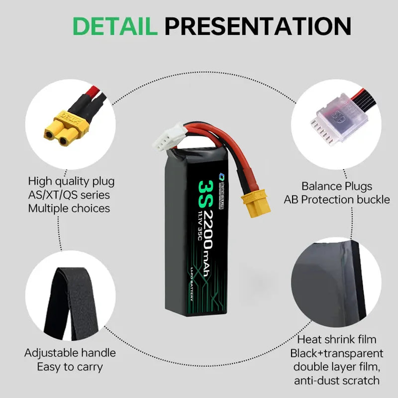 High Energy Density Hot Sales 3S 4S 6S 2200mAh 5000mAh  Rechargeable Battery Pack Lithium Ion Battery for Agricultural Drone