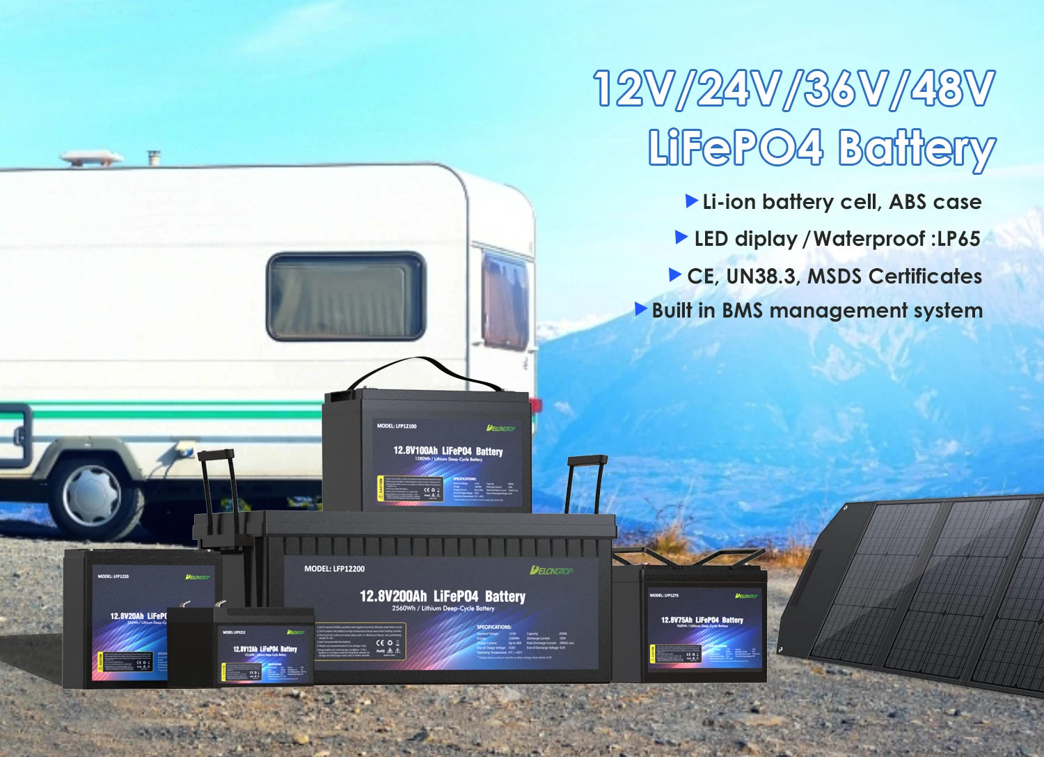 EU Stock Deep Cycle Lithium Ion  LiFePO4 Battery Pack 12V 100Ah 200Ah 300Ah for solar system RV electric boat trolling motor