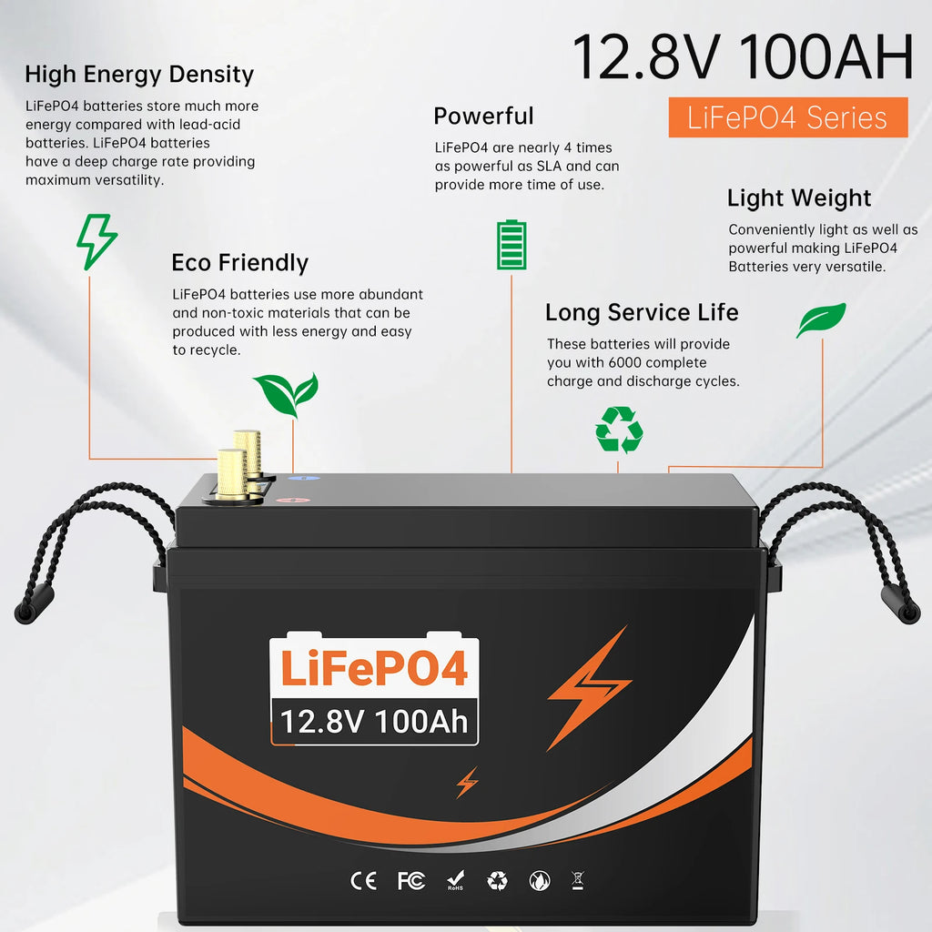 EU Stock Free Shipping Lifepo4 12V 12.8V 100ah Lithium Ion LiFePO4 Batteries Solar Battery Energy Storage System for Rv