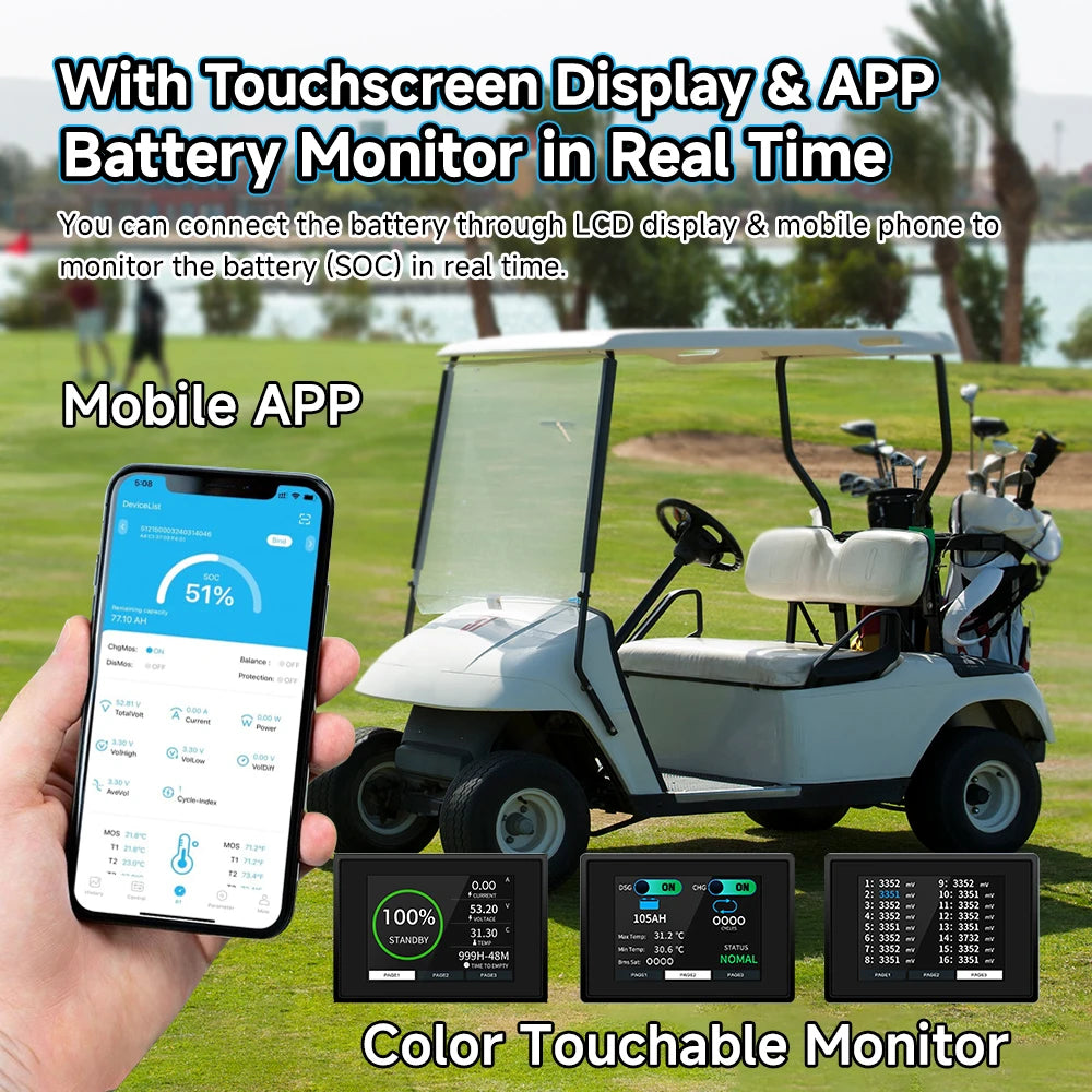 48V 105ah Golf Cart Lithium Battery and Charger, LCD Display, 200A BMS  Stock in the US, Quick Delivery, Five-year Warranty