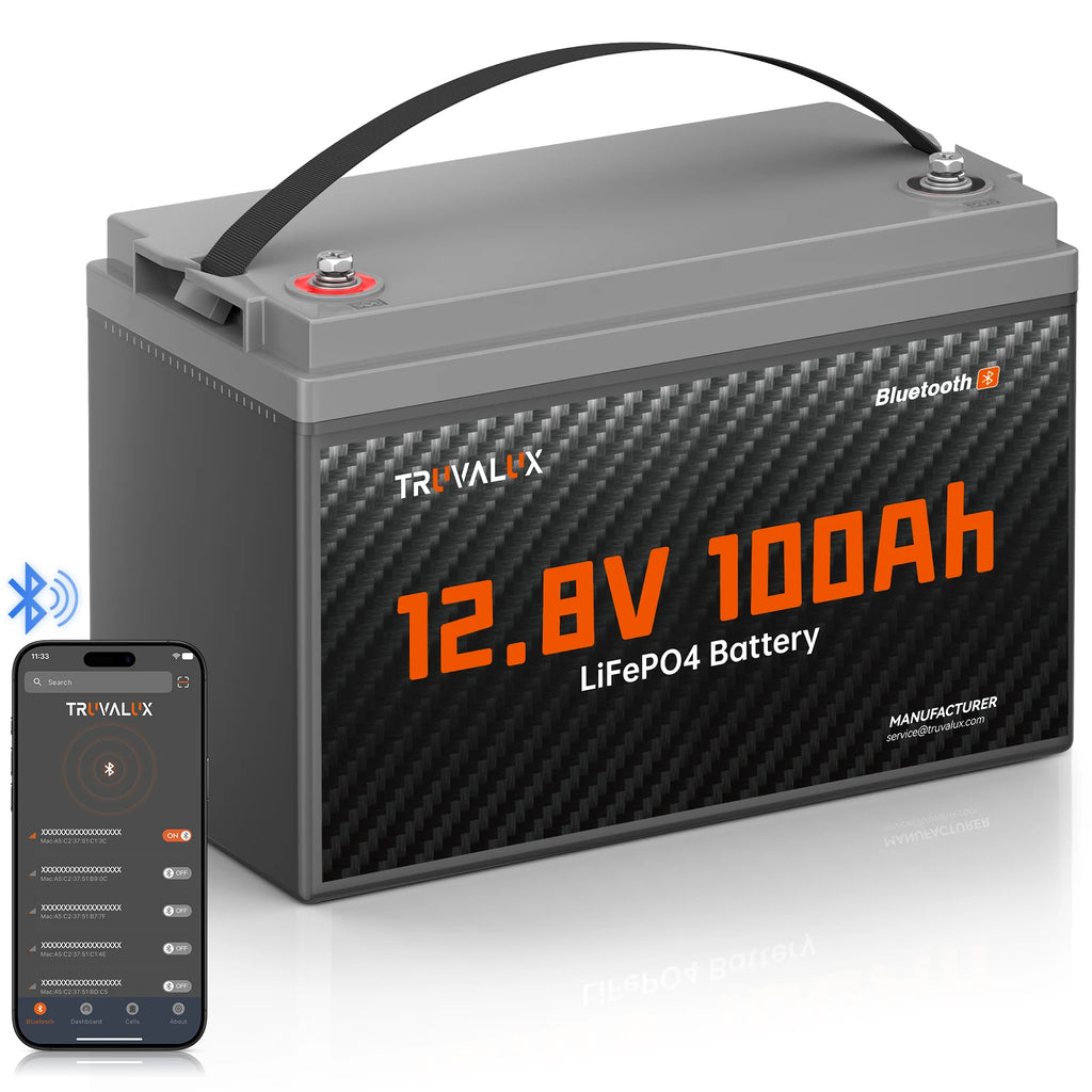 12V100Ah Group31 LiFePO4 Bluetooth Lithium Battery for RV Trailer Trolling Motor Marine Solar Off-Grid System Home Backup Energy