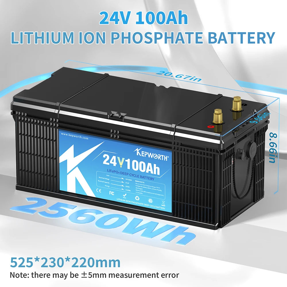 Kepworth 24V 100Ah Rechargeable Lifepo4  Lithium Battery with BMS 25.6V 100Ah Solar Storage Battery+Charger PRIME RJ SOLAR PH