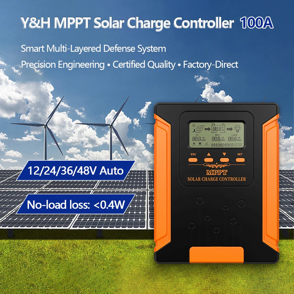 Y&H 100A MPPT Solar Panel Charge Controller 12V 24V 36V 48V MAX 160V PV Input for GEL SLD FLD LI User Battery Voltage Regulator