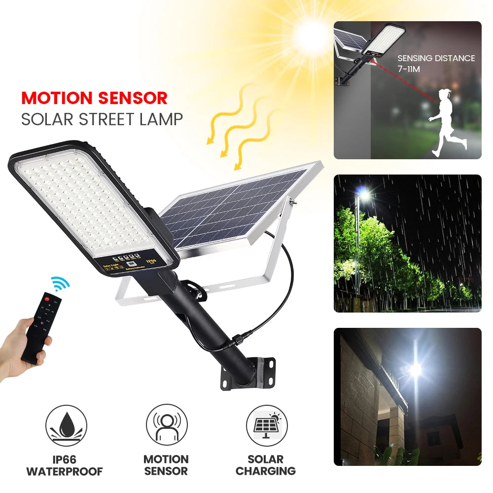 Dingdian LED Street Light Outdoor Lighting Motion Sensor Remote Control Solar Powered Waterproof IP66 Solar Street Light Pole