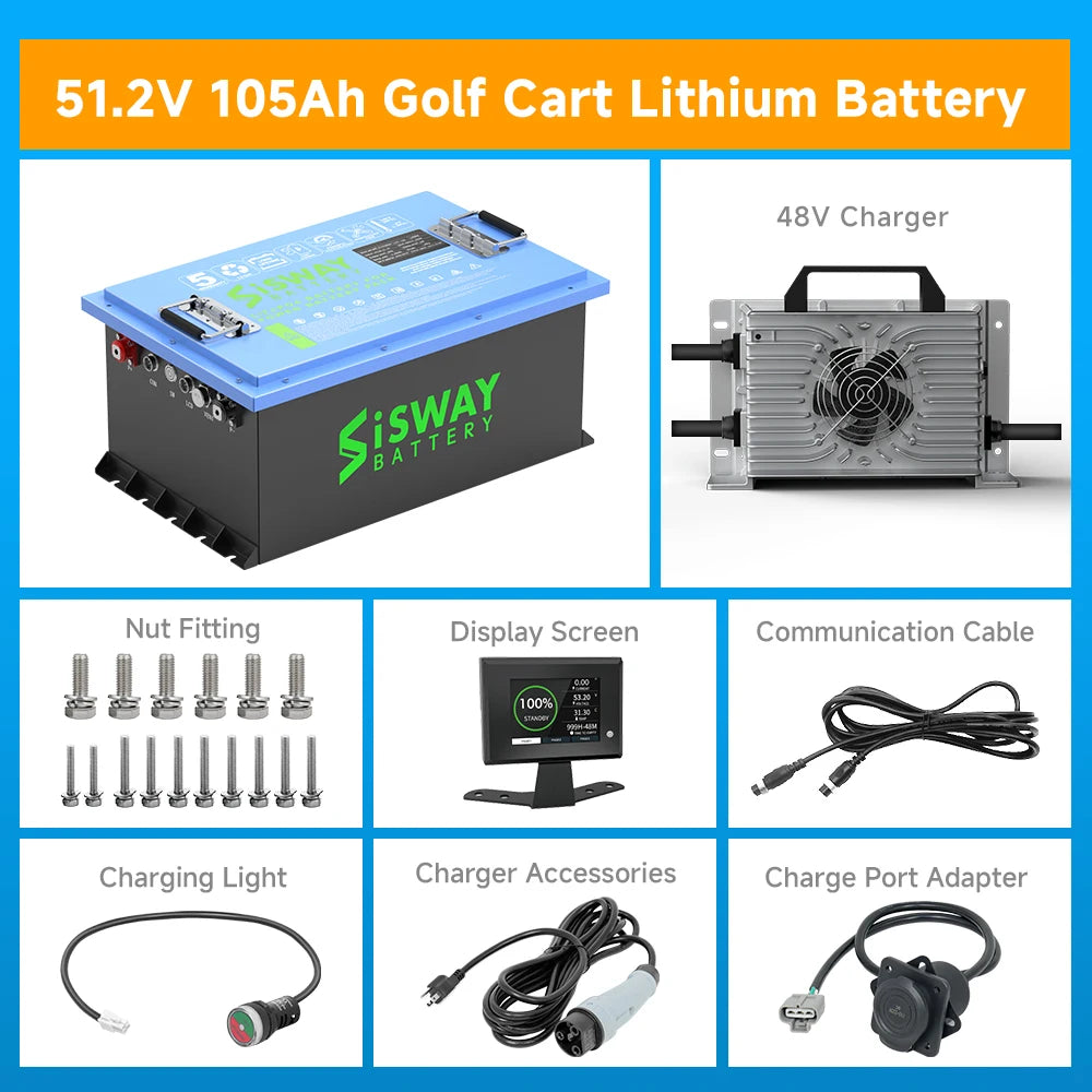48V 105ah Golf Cart Lithium Battery and Charger, LCD Display, 200A BMS  Stock in the US, Quick Delivery, Five-year Warranty