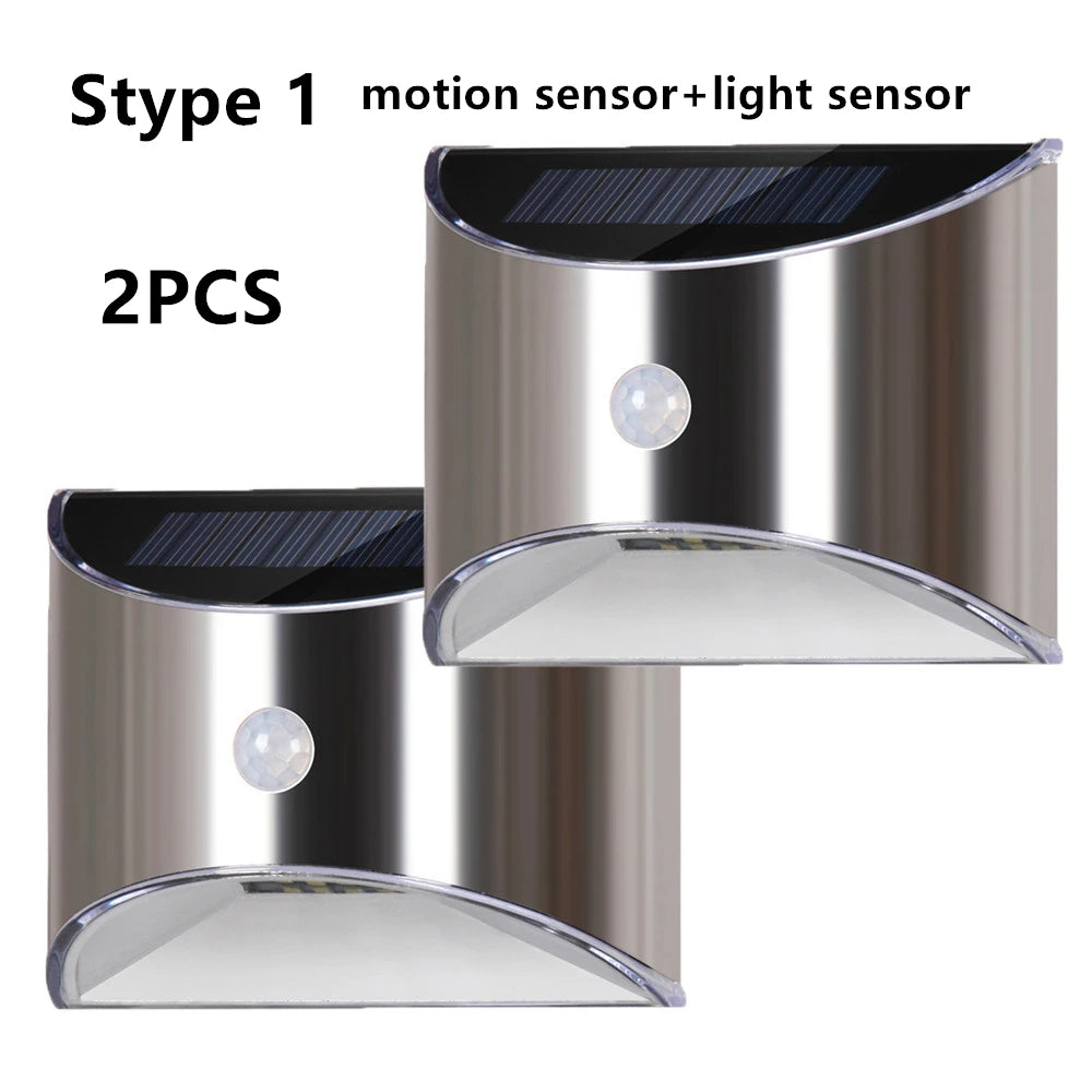 Hot Sell Solar Light LED Solar Wall Lamp PIR Motion Sensor Stainless Steel Shell Lighting For Outdoor Garden Wall Fence Stair