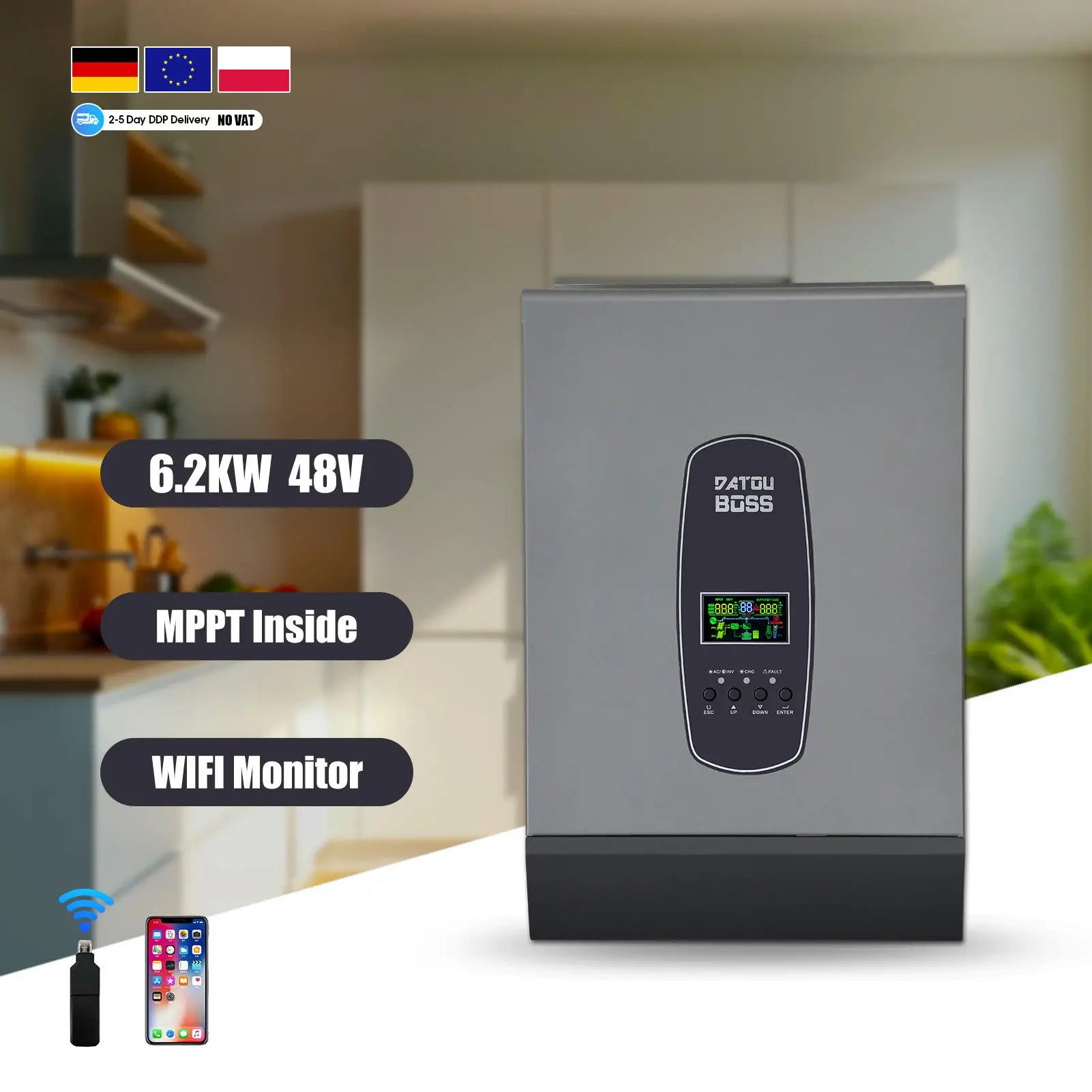 EU Local  DC24V 3KW 48V 6.2KW 11KW Solar Hybrid Inverter 230V Pure Sine Wave With Charger German Warehouse Stock DATOUBOSS