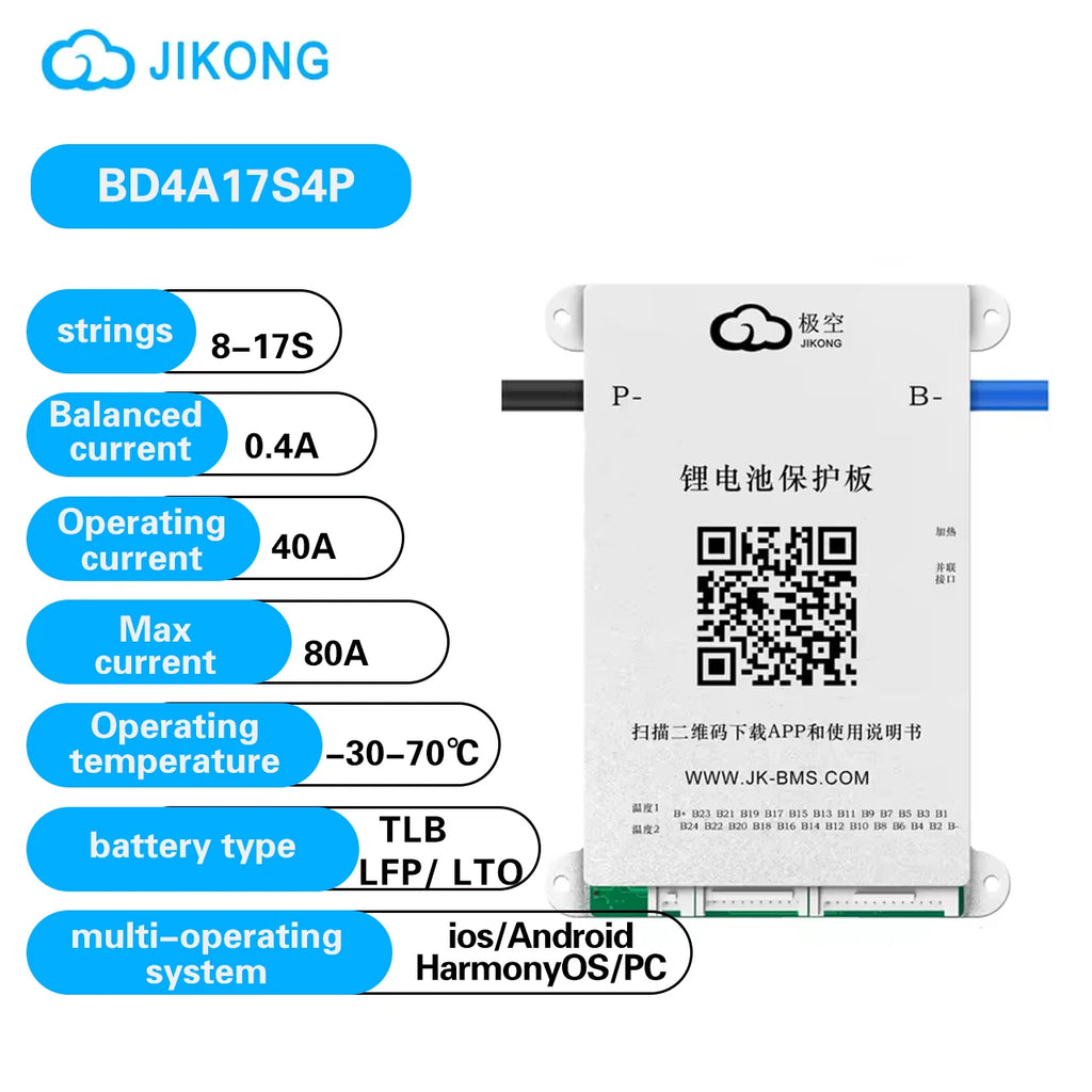 JIKONG JKBMS 40A BD4A17S4P Smart Active Balancing PCBA 8-17S 51.2V 18650 Lithium Battery Golf Cart Energy Storage Bluetooth