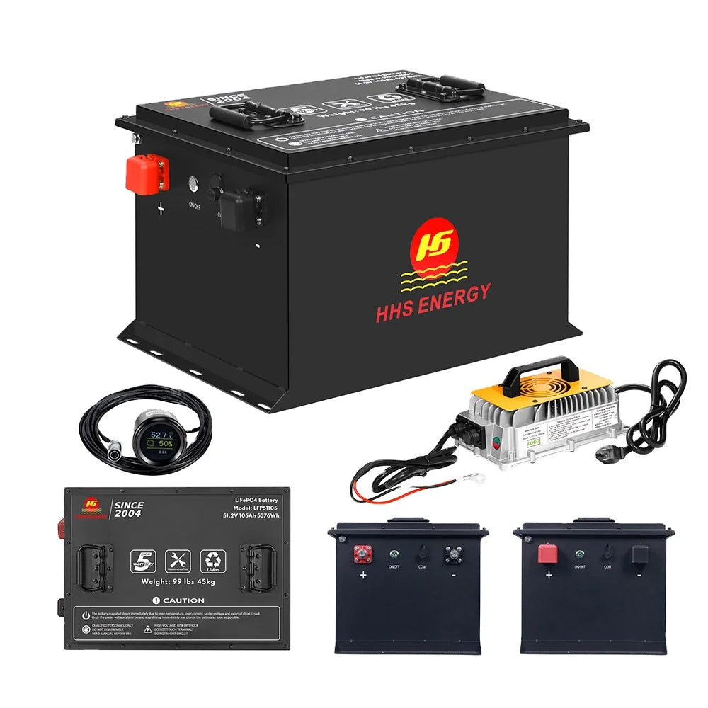 US Stock 72V 76.8V 105Ah Lithium Golf Cart Battery 200Amp BMS 6000+ Cycles Max Output 18.4KW Charger 15A ,LCD & Mobile APP PRIME RJ SOLAR PH