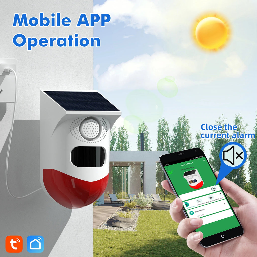 Solar Powered Tuya Wifi Outdoor PIR Motion Sensor Alarm With Sound and Light PRIME RJ SOLAR PH