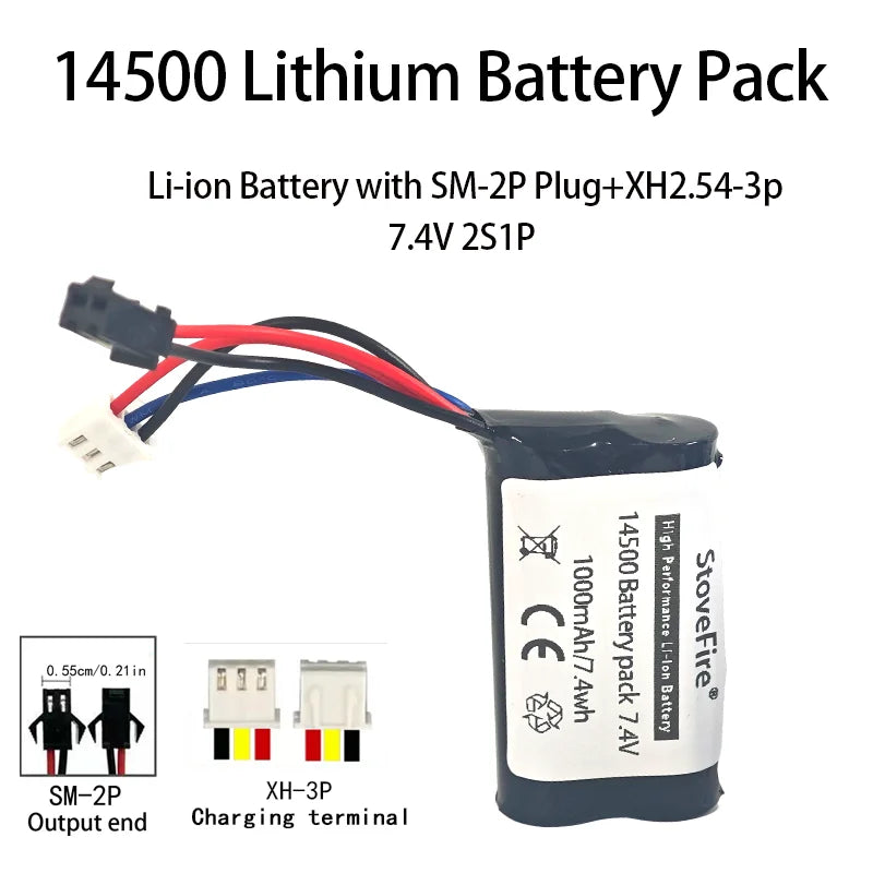 7.4 Volt Lithium Ion Battery 1000mAh 800mah 500mAh Factory Direct 14500 for RC Airplane Wholesale Rechargeable Li-ion Battery PRIME RJ SOLAR PH