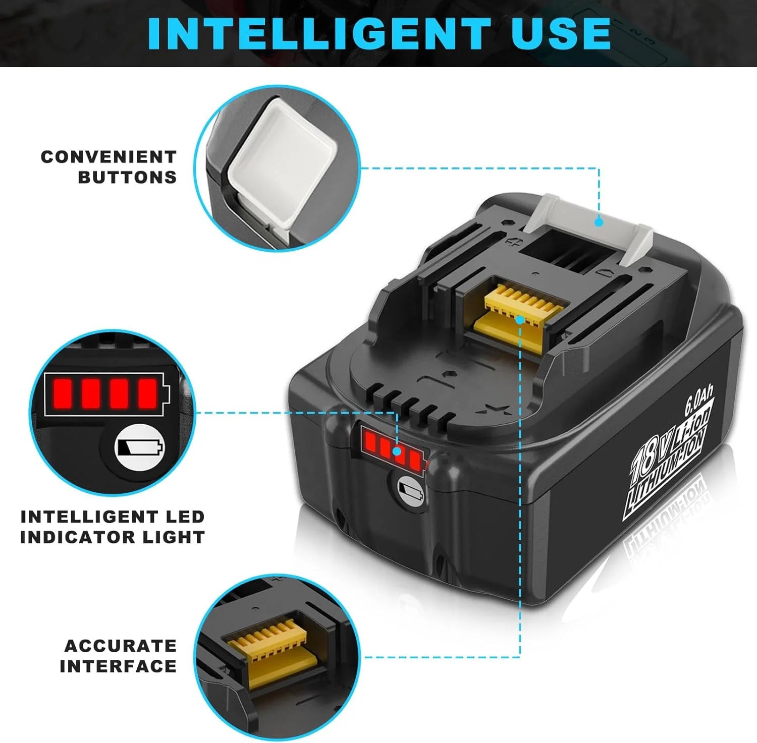 6.0Ah Lithium Ion Replacement Battery Pack for 18v Mak Itas Battery BL1830 BL1850 BL1860 Power Drill Combo Kit