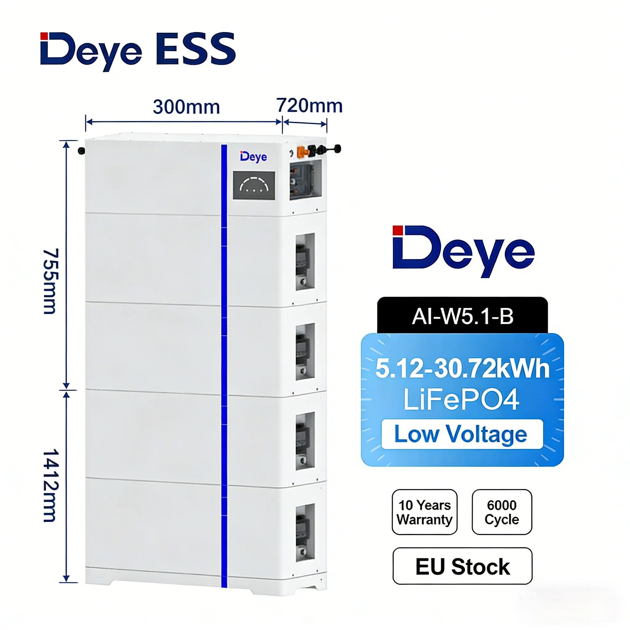 Deye AI-W5.1-B 5kWh 30kWh LiFePO4 Battery IP65 Waterproof Home Energy Storage System Solar Battery Pack 51.2V High Voltage ESS PRIME RJ SOLAR PH