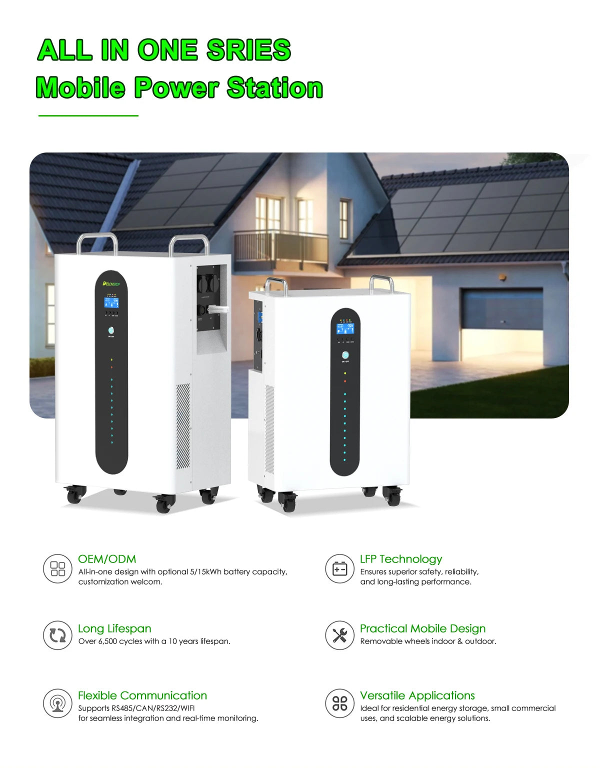 DELONGTOP AC Output 220V 5000W Portable Power Station Battery 51.2V 300AH 15KWH Lithium LiFePO4 Solar Generator Camping Outdoor ESS Bank
