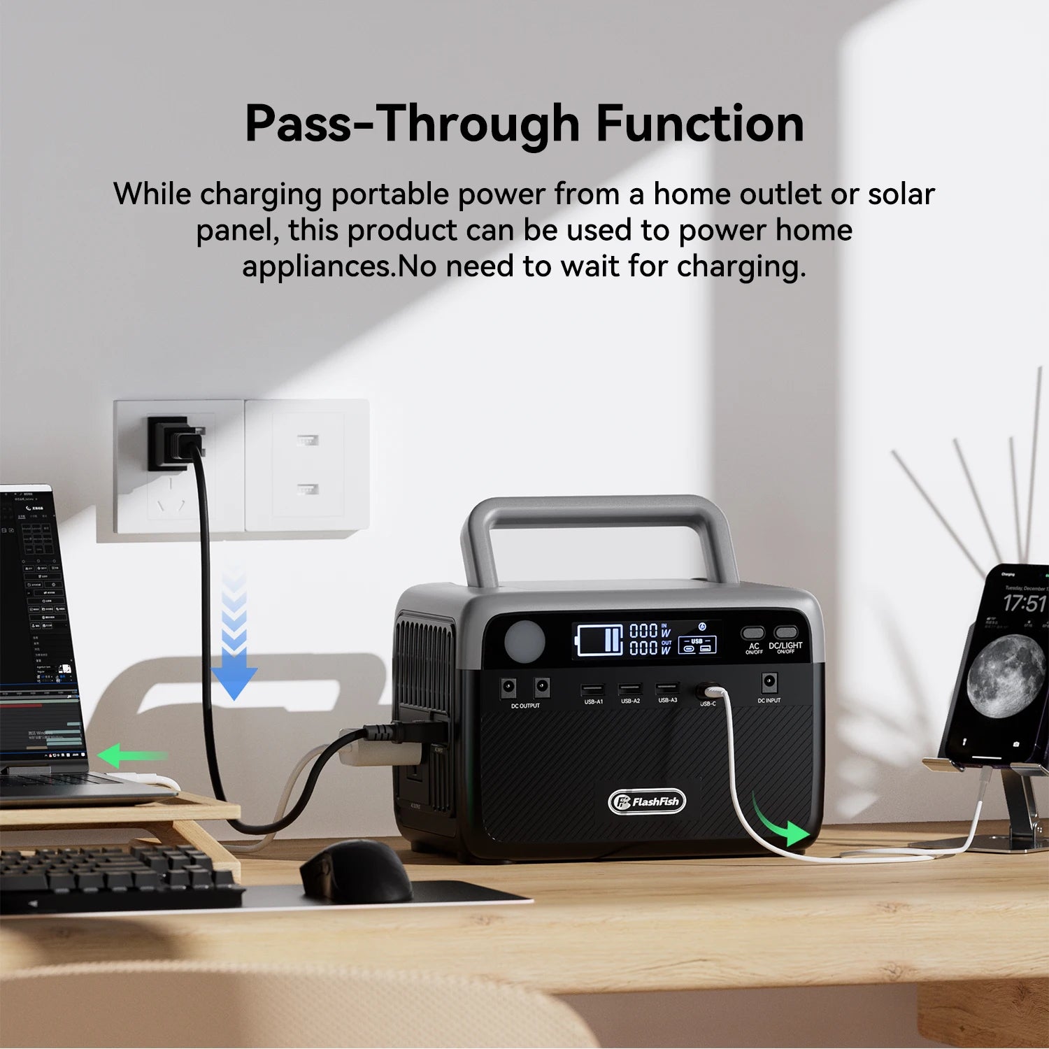 Flashfish LiFePO4 Power Supply Energy Storage Outdoor Power Bank Station Back up Portable Solar Panel Generator