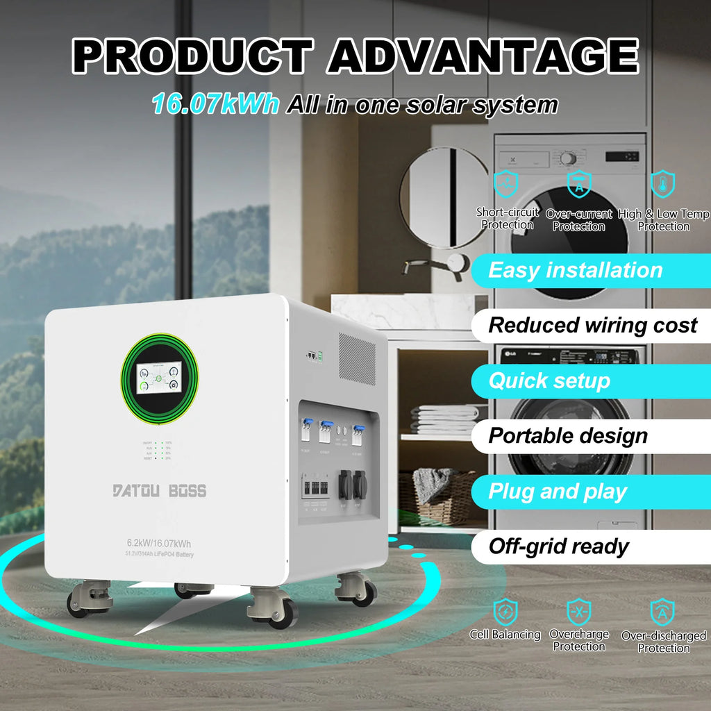 DATOU BOSS All in One Home Energy Storage System 6.2kW/16.07kWh 51.2V/314Ah LiFePO4 Battery Build in 48V 6200W Hybrid Inverter PRIME RJ SOLAR PH